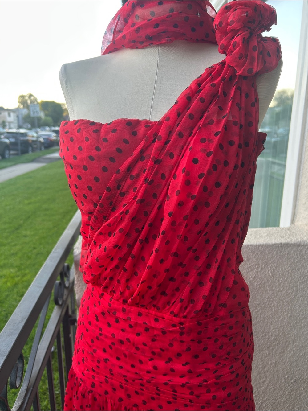 ๐น VTG Silk Red Polka Dot Albert Nipon Evening Dress - Pre Owned - Picture 9 of 16
